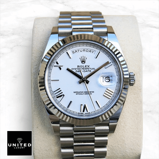Rolex Day-Date 228235 "Stripe Dial" Exclusive Clone Edition Rolex Day-Date 228239 White Romen Numerial Replica Watch