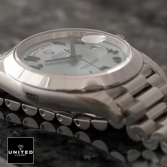 Rolex Day-Date 228206 "Arabic Dial" Super Clone Edition rolex 228206 arabic dial replica 6 Rolex DayDate 40 228206 Replica Stainless Steel Case