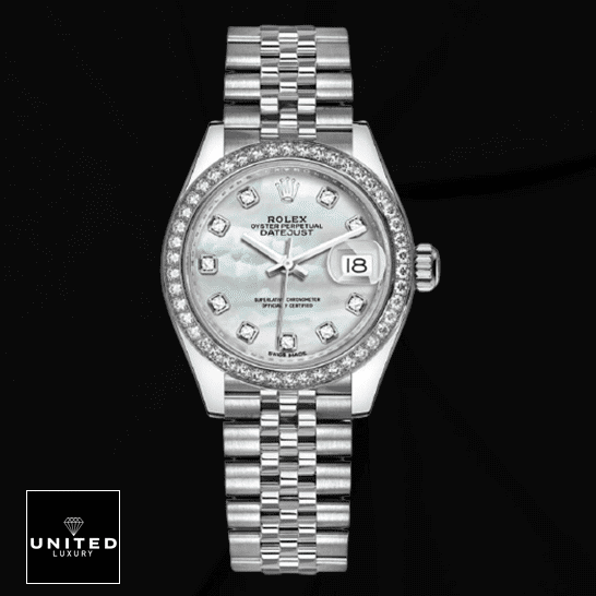Rolex Lady-Datejust 279384 Mother of Pearl Diamond Top Grade Clone 1:1 Rolex Datejust 279384RBR White Gold Automatic Mother Pearl Diamond Dial Jubilee Replica