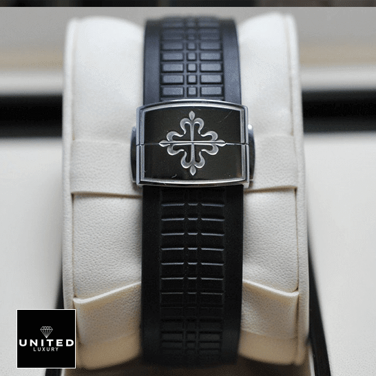 Patek Philippe Aquanaut 5167A-001 Detailed Replica patek aquanaut 5167A 001 replica backclasp Patek Philippe 5167A-001 Rubber Black Bracelet Replica clasp on the logo