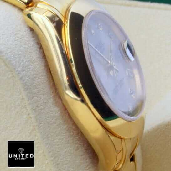 Rolex Pearl Master 81208 Gold & Diamond Dial Super Clone Premium Replica 1:1 21 1 2 Rolex PearlMaster Gold Diamond 81208 Replica side view in the box