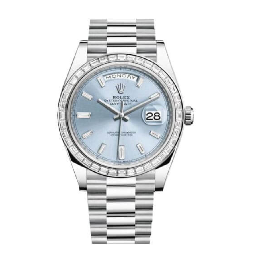 Rolex-Day-Date-Platinum-228396TBR-Ice-Blue-Baguette-Index-Replica.webp Rolex Day-Date 228396TBR “Ice Blue Baguette” Pro Clone 1:1 - Image 1
