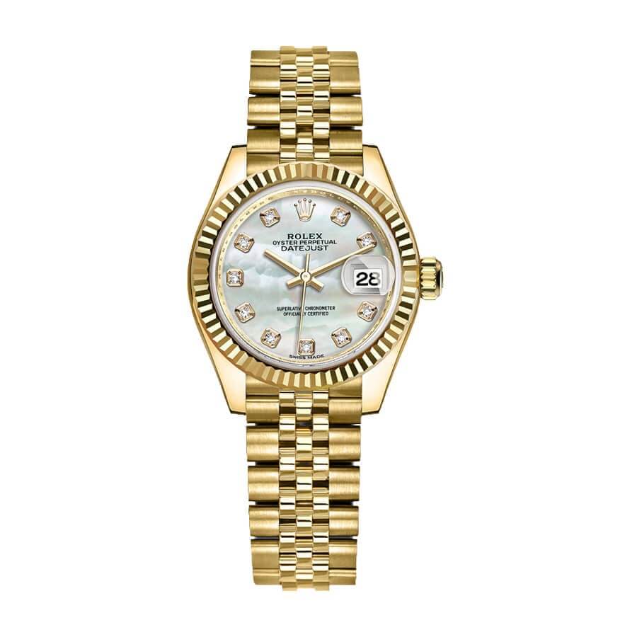 rolex-datejust-28mm-279138rbr-yellow-gold-and-daimond-automatic-mother-pearl-diamond-dial.jpg Rolex Lady-Datejust 279138RBR Diamond Dial & Bezel Superior Replica - Image 1