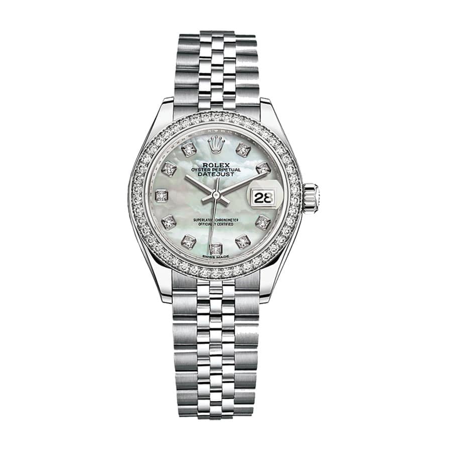 rolex-datejust-28mm-279384rbr-white-gold-automatic-silver-with-diamond-dial.jpg Rolex Lady-Datejust 279384 Mother of Pearl Diamond Top Grade Clone 1:1 - Image 1