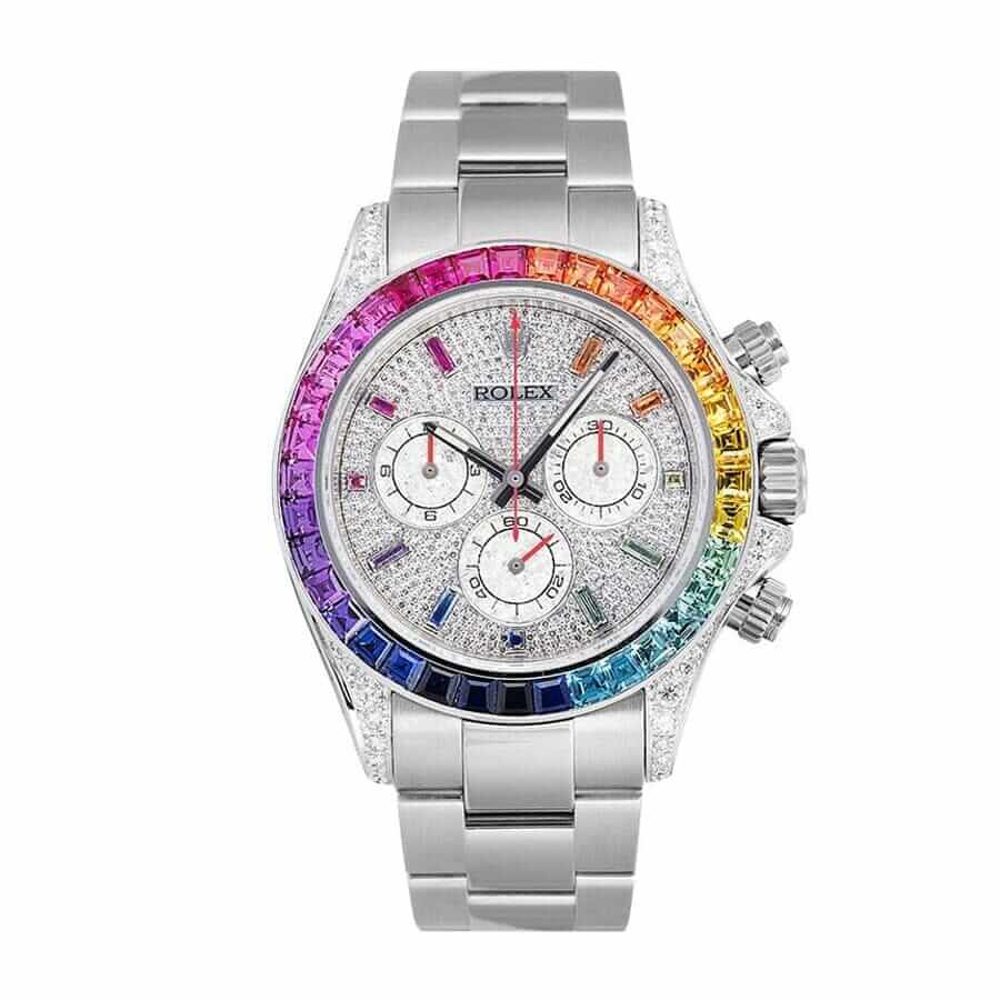 rolex-daytona-white-gold-diamond-set-custom-rainbow-116509-replica.jpg Rolex Daytona “Rainbow” 116520-0016 Superior Replica - Image 1