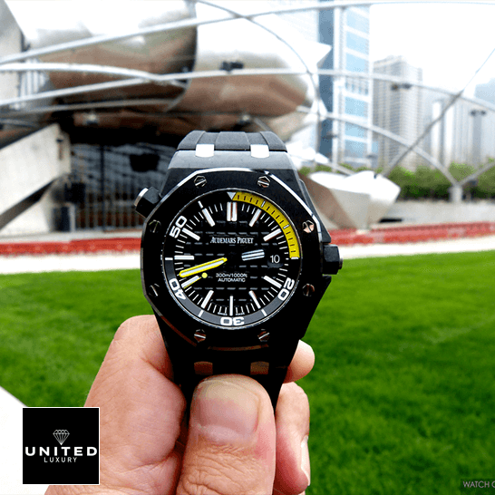 Audemars Piguet Royal Oak Black and yellow Dial Replica grass background