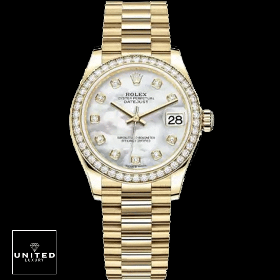 Rolex Lady-Datejust 279138RBR Diamond Dial & Bezel Superior Replica rolex datejust mother of pearl diamond dial yellow gold 178288 0001 replica yellow gold unitedluxurynet 1 Rolex Datejust 178288-0001 White Dial Gem-Set Indices Diamond Bezel