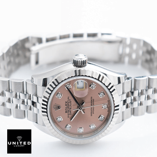 Rolex Lady-Datejust 279174-0003 Pink Dial Ultra Clone 1:1 Rolex Datejust 279174 Diamond Pink Dial Replica white background