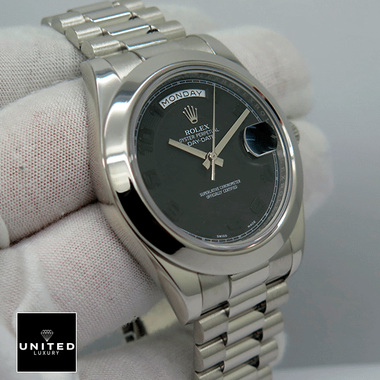 Rolex Day-Date 218206 "Black Dial" Supreme Replica Edition Rolex Day Date II 218206 Replica Stainless Steel Jubilee Bracelet