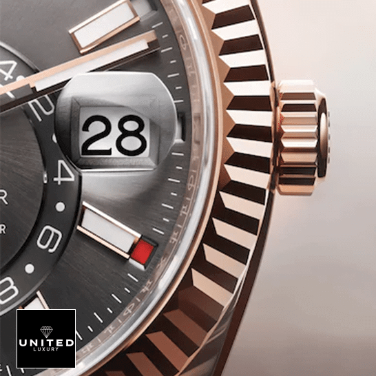 Rolex Sky-Dweller 326935-0007 "Everose Rhodium Dial" Next Level Replica rolex sky dweller 326935 sRO automatic everose rhodium dial oyster replica stainless steel unitedluxurynet 1 Rolex Sky-Dweller 326935-0007 Everose Fluted Bezel Replica & Fluted Crown Pusher