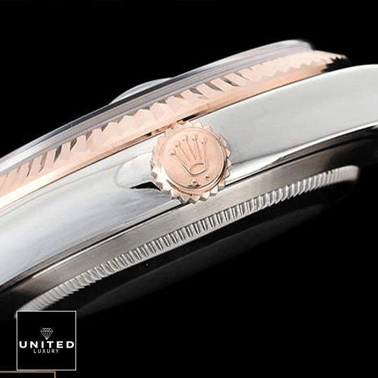 Rolex Datejust 126231 "Two Tone" Authentic Clone 1:1 rolex datejust 126231 rose gold everose gold diamond dial oyster replica right 1 Rolex Datejust 36 126231-0033 Replica Stainless Steel Case and Rose Gold Crown Pusher