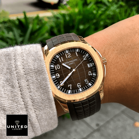 Patek Philippe Aquanaut Rose Gold Case Bezel Replica grass background