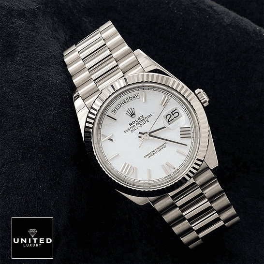 Rolex Day-Date 228235 "Stripe Dial" Exclusive Clone Edition Rolex Day-Date 228239 Stainless Steel white dial black backround