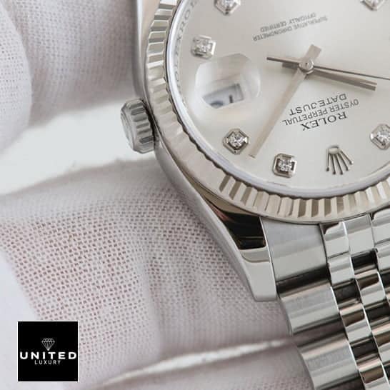 Rolex Datejust 178274 "Diamond" Authentic Clone 1:1 rolex datejust mother of pearl diamond 178274 jubilee replica1 Rolex Datejust Steel Bezel White Dial