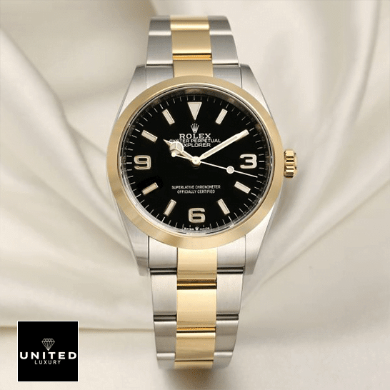 Rolex 2021 Explorer 124273 Black Dial Replica cream tulle background