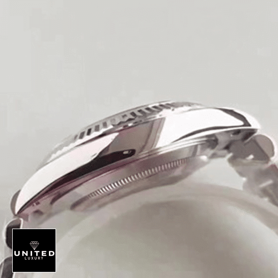 Rolex Day-Date 228239 Super Clone Edition rolex day date 228239 ew stainless steel silver black left Rolex Day-Date 228239 Silver Case Replica Left Side