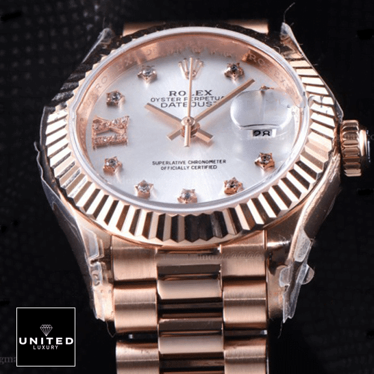 Rolex Lady-Datejust 279175 Everose Gold Authentic Copy 1:1 Rolex Lady Datejust Rose Gold 279175 White Dial with Diamonds Dot Replica