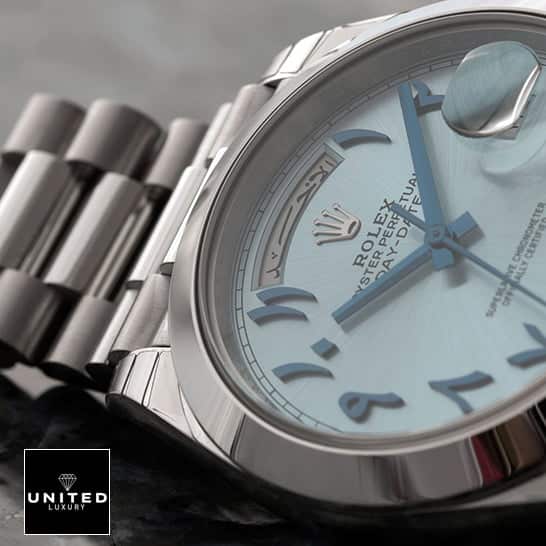 Rolex Day-Date 228206 "Arabic Dial" Super Clone Edition rolex 228206 arabic dial replica 5 Rolex DayDate 40 228206 Arabic Stainless Steel Oyster Bracelet Replica