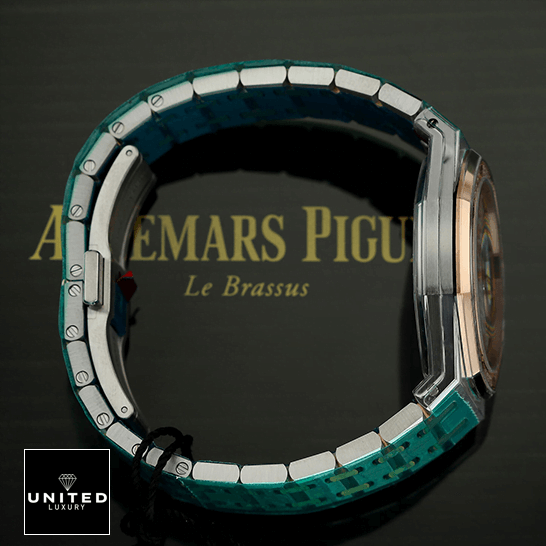 Audemars Piguet Royal Oak Stainless Steel Replica side view on the ap box