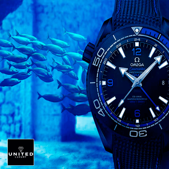 Omega Seamaster GMT Planet Ocean Black Dial Replica ocean background