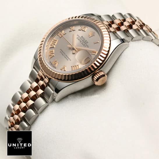 Rolex Lady-Datejust 279171 Everose Chocolate Dial Exclusive Clone Edition Rolex 279171 0021 Everose Replica aas Rolex Datejust Roman 279171 Jubilee Bracelet Replica side view