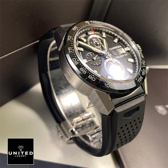 TAG Heuer Carrera Chronograph CBN2A1B.BA0643 "Black Rubber" Deluxe Copy Quality tag carrera black rubber replica2a Tag Carrera Black Rubber Replica Stainless Steel Case out of the box