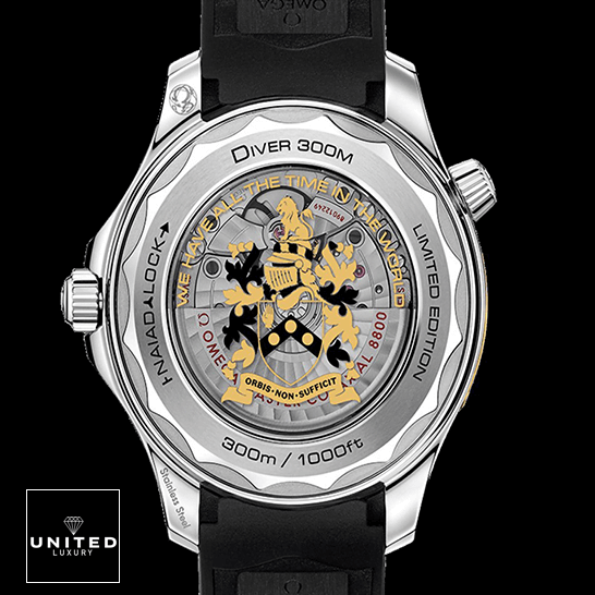 Omega Seamaster Diver 300m Stainless Steel Replica upside view black background