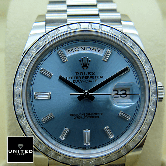 Rolex Day-Date 228396TBR "Ice Blue Baguette" Pro Clone 1:1 Rolex Day-Date Platinum 228396TBR001 Ice Blue Baguette Index Replica