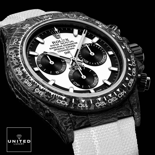 Rolex Daytona Carbon S.Steel Black Case White Dial Replica Black Background
