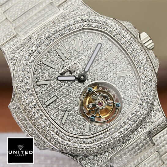 Patek Philippe Sky Moon Tourbillon 6002R "Diamond Bezel" Premium Copy 1:1 patek philippe tourbillon 6980 diamond replica dial man Patek Philippe 6980 Tourbillion Diamıond Iced Out Replica front view