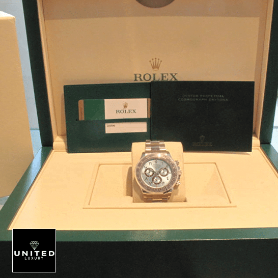 Rolex Daytona Platinum Ice-Blue Dial 116506-0001 Replica & Guarantee Card in the Rolex Box