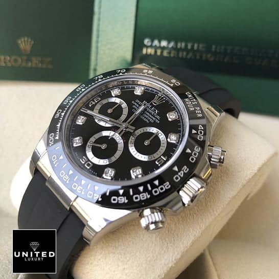 Rolex Daytona Oysterflex Black Dial Diamond Stick Dot 116519LN Replica & Guarantee Card