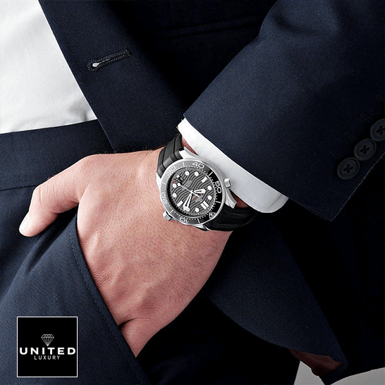 Omgea Seamaster 300m Diver Black Bracelet & Dial Replica on the wrist