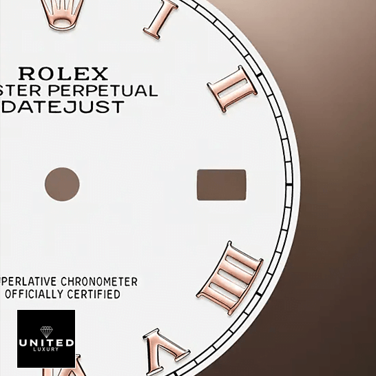 Rolex Datejust 126223 Two-Tone Super Clone 1:1 Rolex Datejust 126231LC Steel Gold Roman White Dial Replica dial close view
