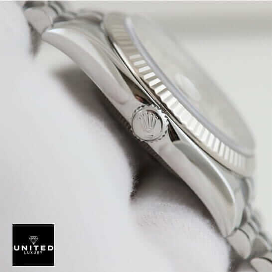 Rolex Datejust 178274 "Diamond" Authentic Clone 1:1 rolex datejust mother of pearl diamond 178274 jubilee replica3 Rolex Datejust Steel Crown Pusher Right Side