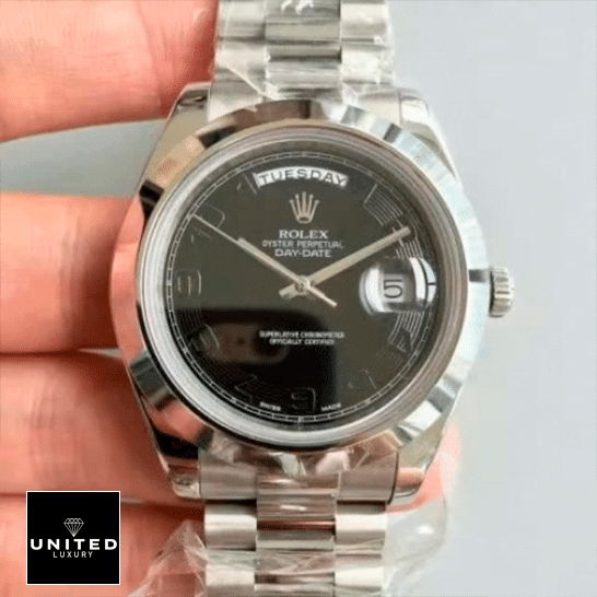 Rolex Day-Date 218206 "Black Dial" Supreme Replica Edition Rolex Day Date II 218206 Stainless Steel Black Dial Replica