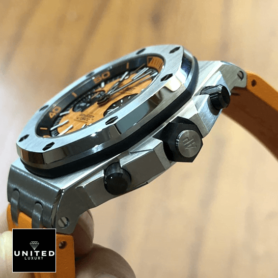 Audemars Piguet Royal Oak Offshore 26703ST.OO.A070CA.01 Supreme Replica Edition audemars piguet royal oak offshore 26703ST.OO .A070CA.01 replica rightside Audemars Piguet Stainless Steel Bezel Crown Push Button Replica side view