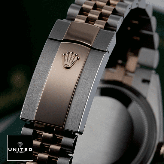 Rolex Datejust 126231 "Two Tone" Authentic Clone 1:1 rolex datejust 126231 steel gold automatic grey dial jubilee right 1 Rolex Datejust 36 126231-0033 Replica Two Tone Bracelet Fold Clasp on the Rolex Logo