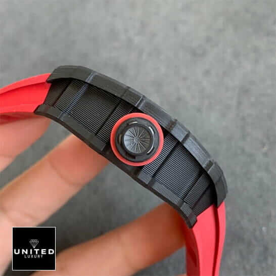 Richard Mille RM 35-02 "Red Carbon" Premium Copy 1:1 rm3502 red carbon replica 3 Richard Mille RM3502 Red Carbon Replica side view crown / push button