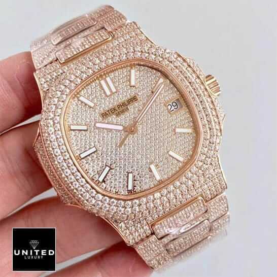 Patek Philippe Nautilus "Iced Out" 5719/10G Exceptional Replica 1:1 Patek Philippe Nautilus 5719/10G-010 Iced Out Replica