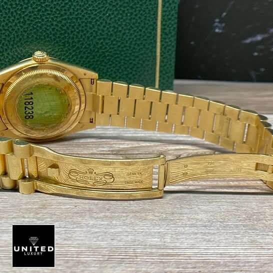 Rolex Day-Date 128238 "Mother of Pearl" Swiss Super Clone rolex 128238 yellow gold replica 5 Rolex Day Date Mop 128238 Replica Yellow Gold Oyster Bracelet open Fold Clasp