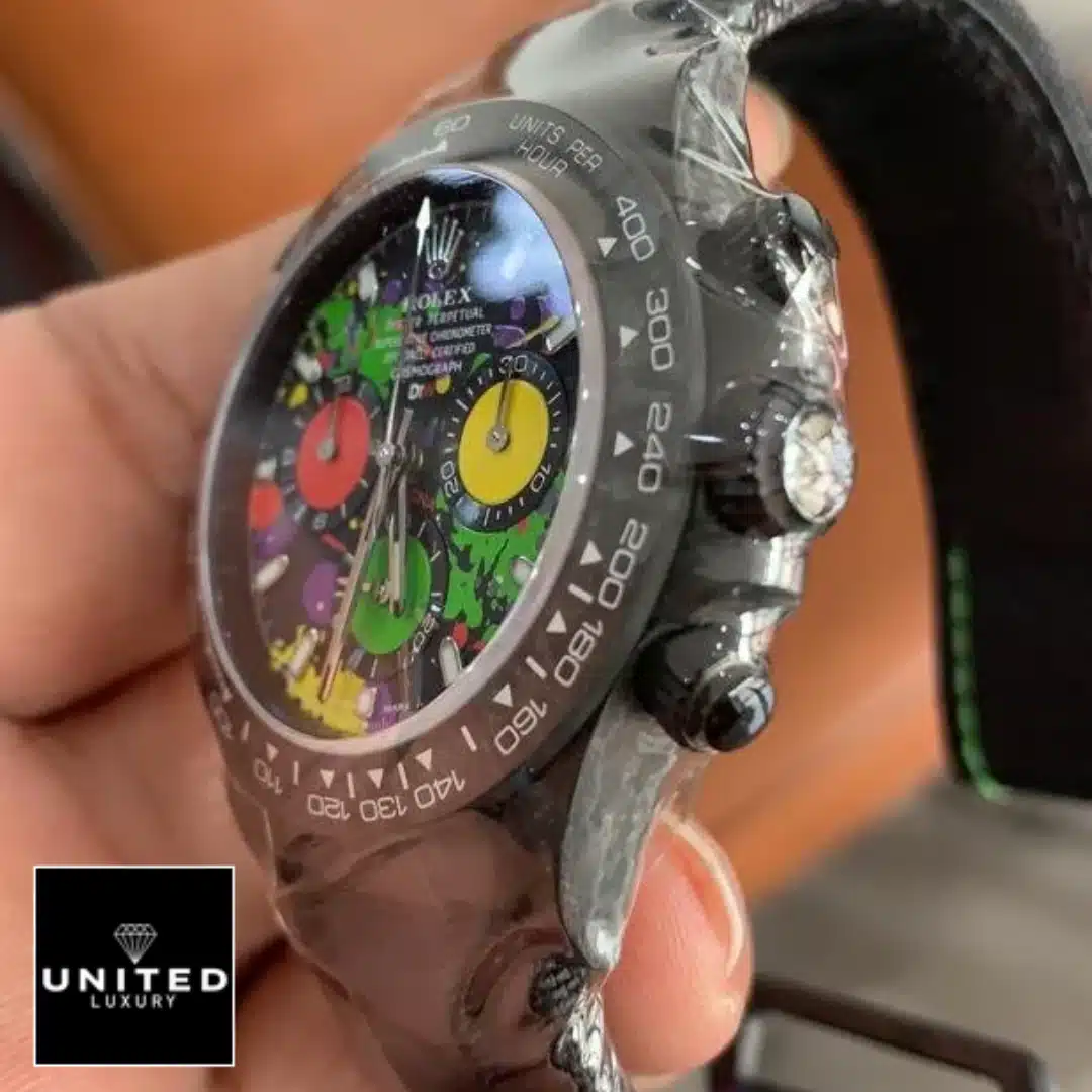 Rolex Daytona "Carbon" 4130 Masterpiece Replica Yeni Proje 2 1 Rolex Daytona Carbon Cosmograph Black Button & Crown Pusher 4130cr Replica