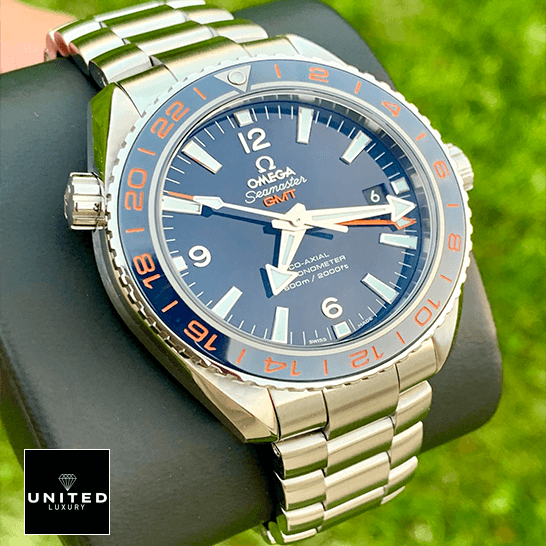 Omega Seamaster Gmt Blue Bezel & Dial Replica steel grass background